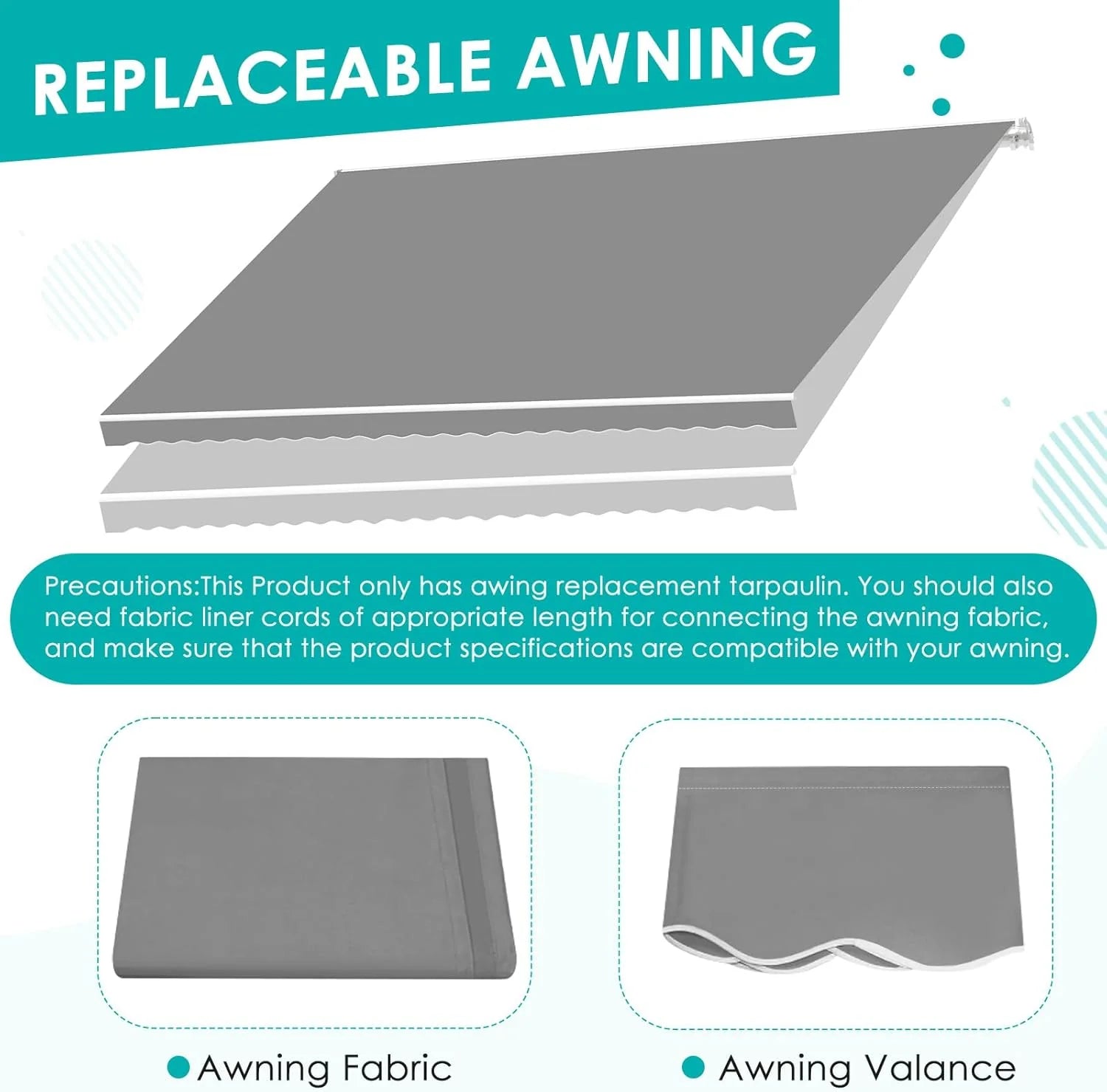 AECOJOY Retractable Awning Replacement, Sunshade Canopy for Patio Outdoor Awning (Without Frame), 280g/㎡ Polyester Fabric Cover