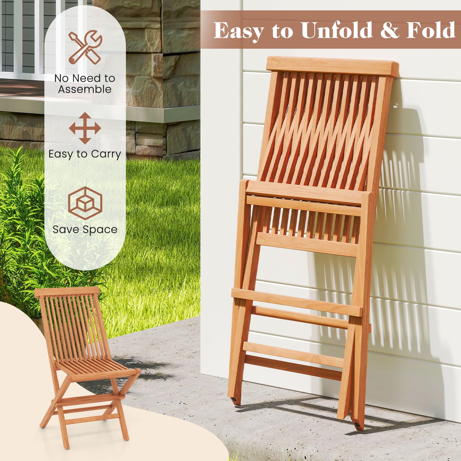 Tangkula 3 Pieces Outdoor Teak Wood Folding Patio Bistro Set