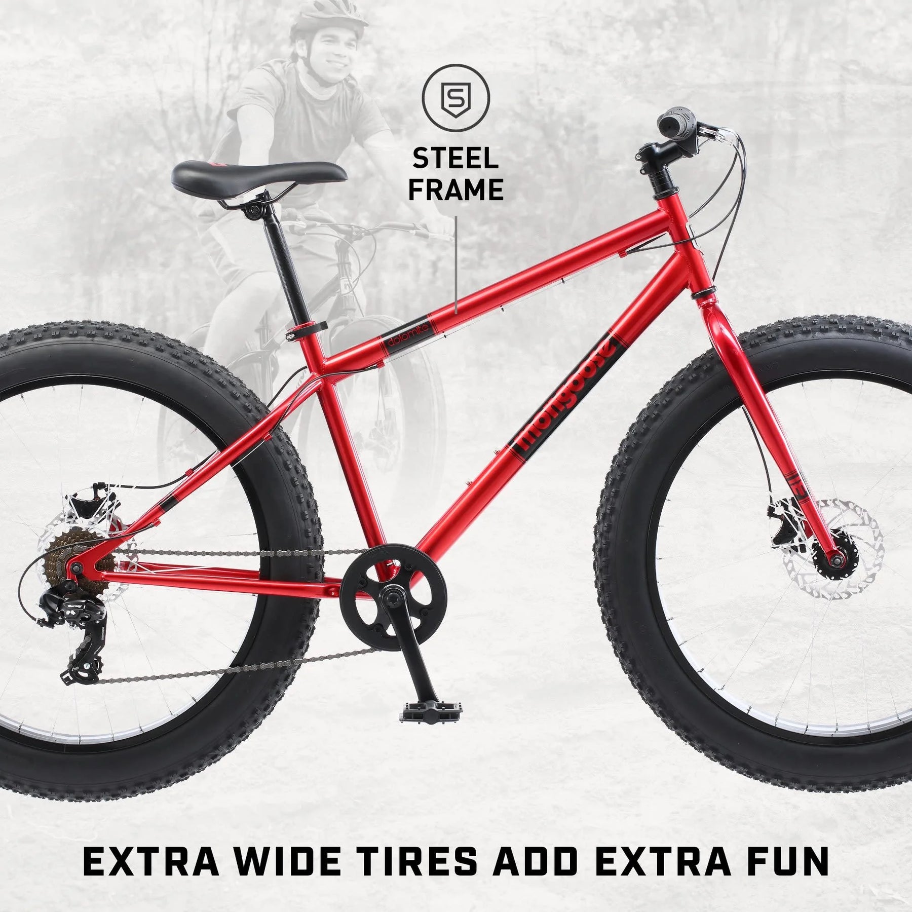 Mongoose Dolomite Adult Fat Tire Mountain Bike, 26 - Inch Wheel, Red