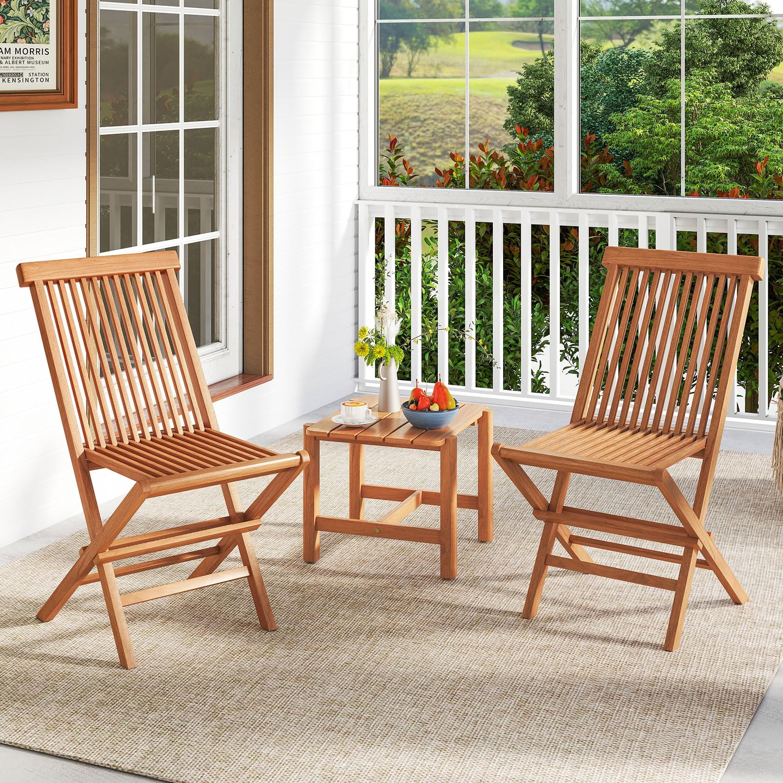 Tangkula 3 Pieces Outdoor Teak Wood Folding Patio Bistro Set