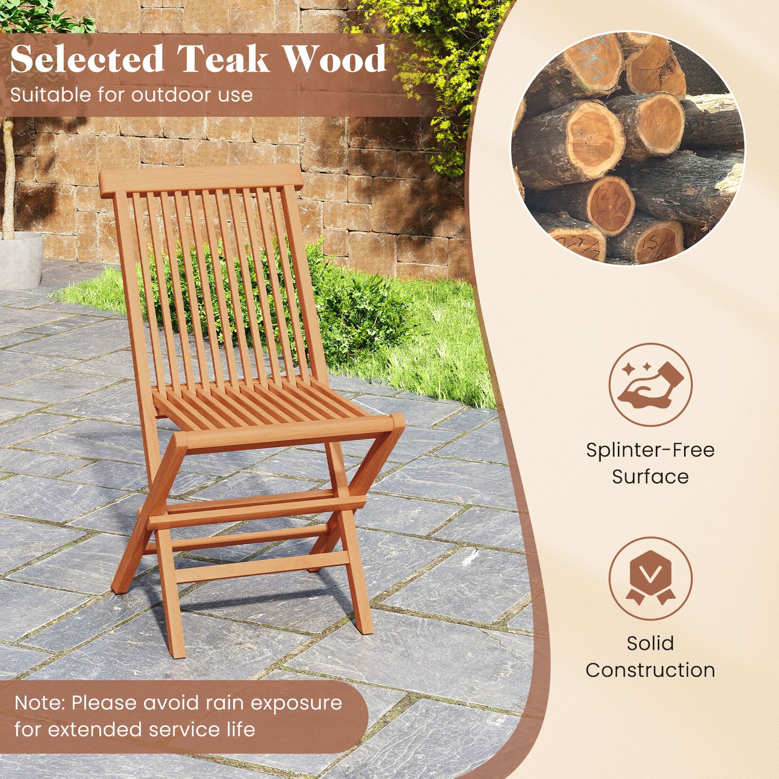 Tangkula 3 Pieces Outdoor Teak Wood Folding Patio Bistro Set