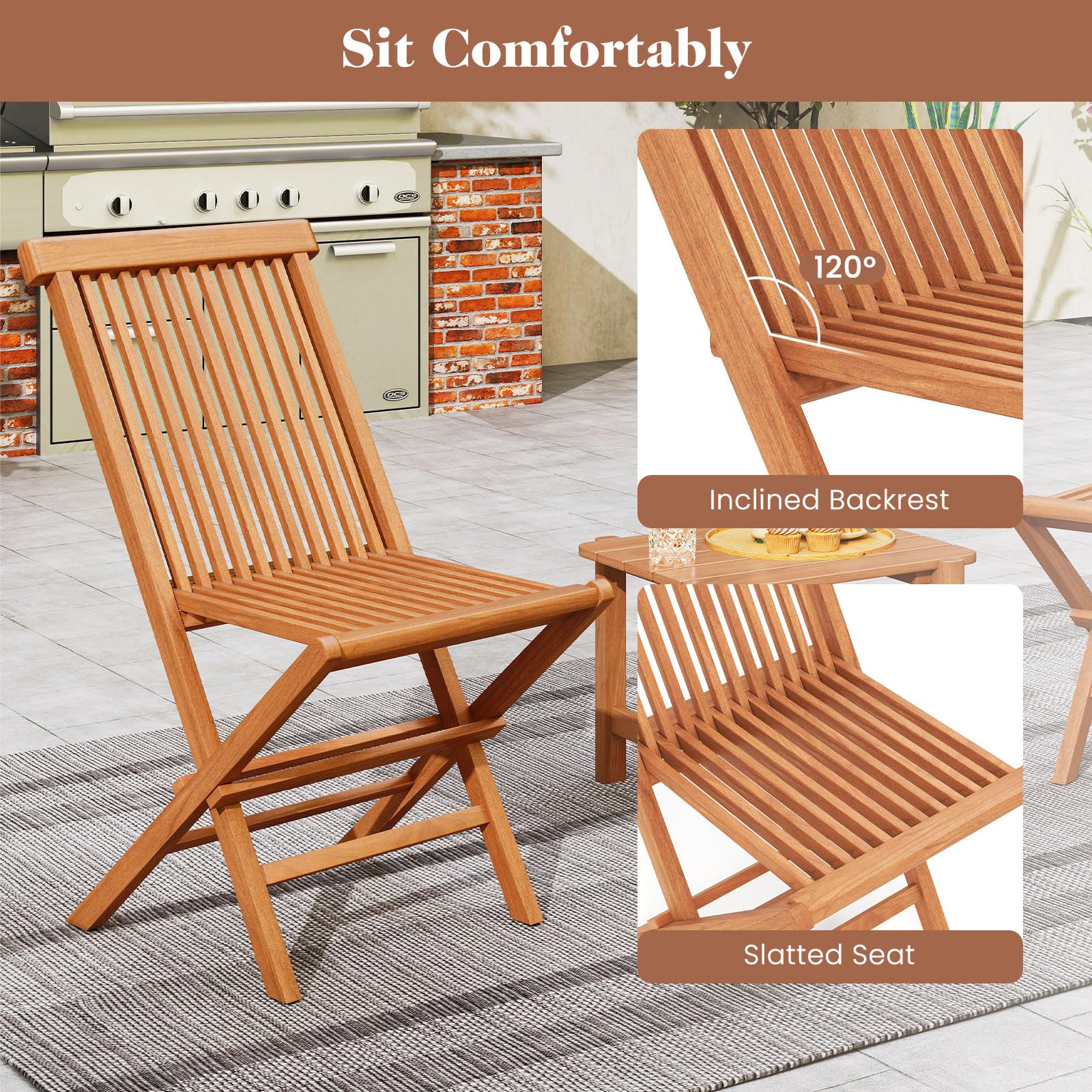 Tangkula 3 Pieces Outdoor Teak Wood Folding Patio Bistro Set