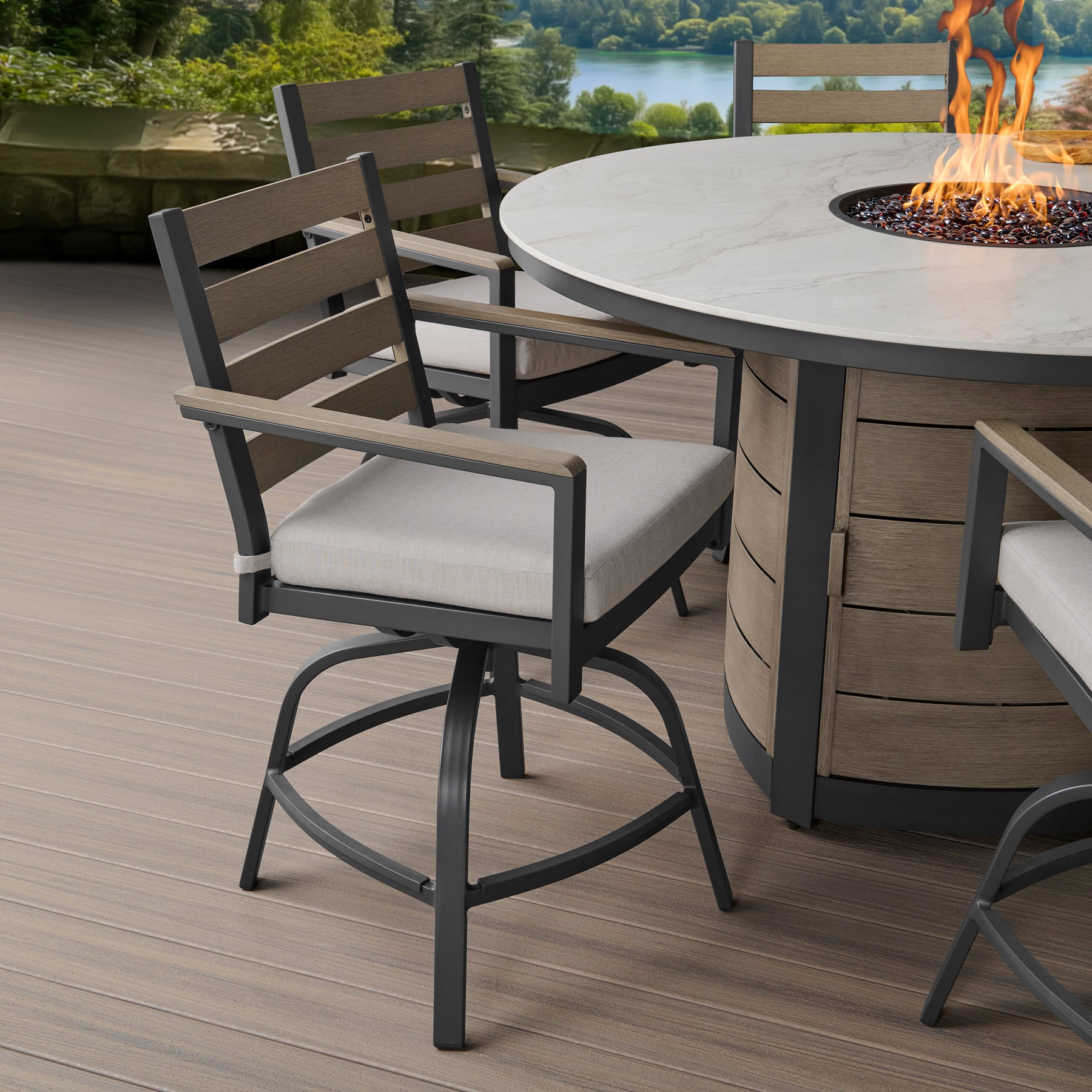 Agio Nicolet 7-Piece Fire Outdoor Patio High Dining Set