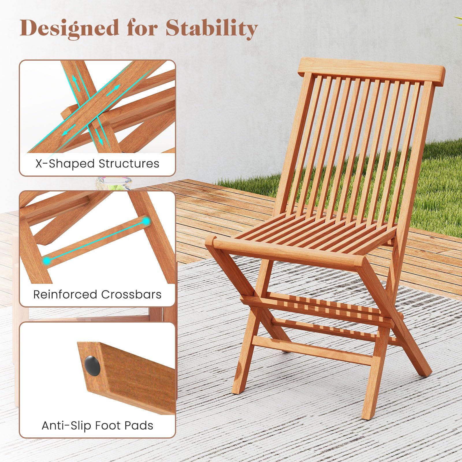 Tangkula 3 Pieces Outdoor Teak Wood Folding Patio Bistro Set