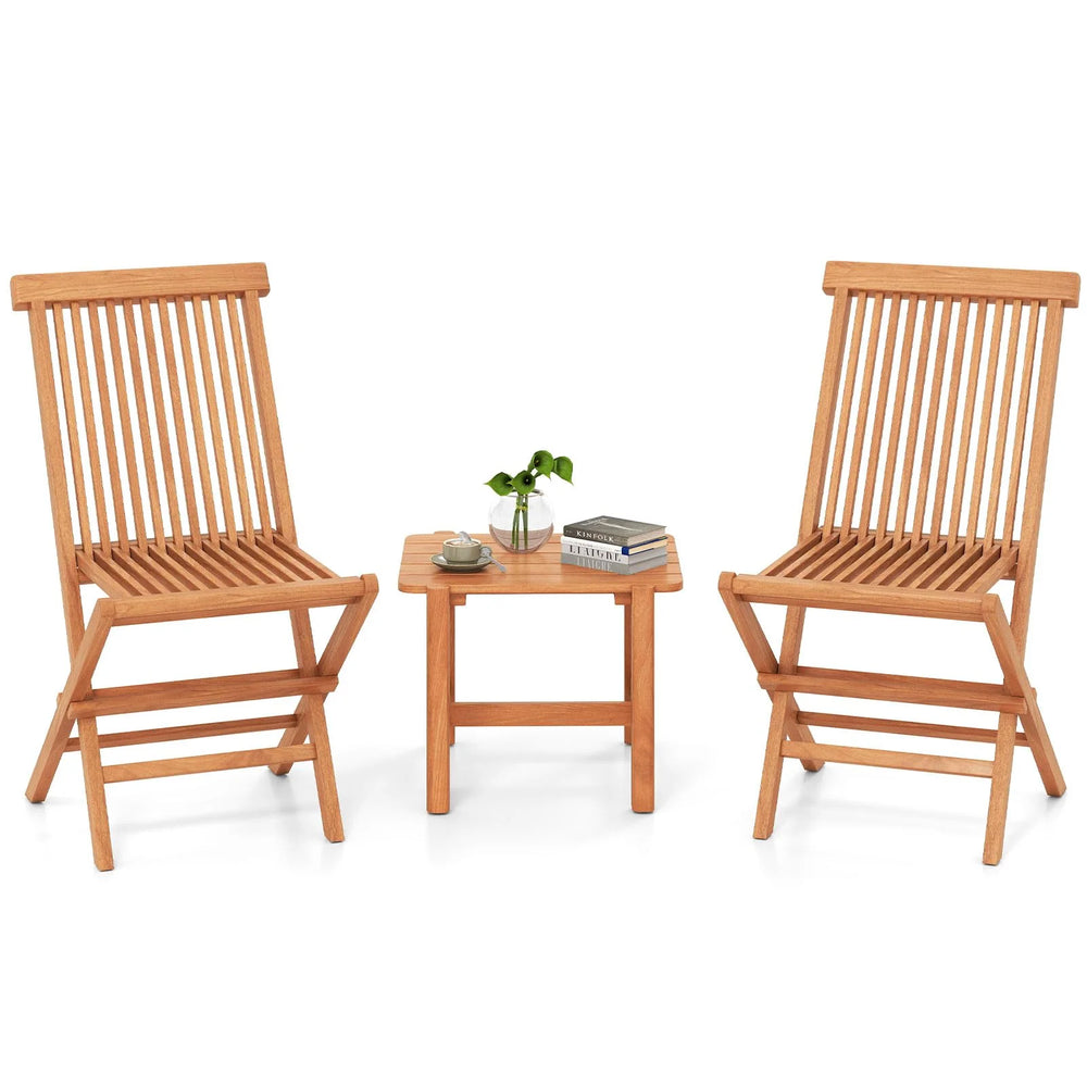Tangkula 3 Pieces Outdoor Teak Wood Folding Patio Bistro Set
