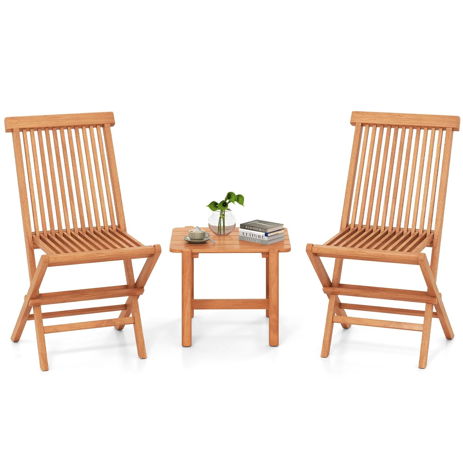 Tangkula 3 Pieces Outdoor Teak Wood Folding Patio Bistro Set