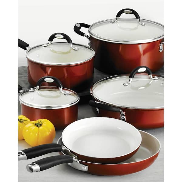 Style Ceramica 10-Piece Aluminum Ceramic Nonstick Cookware Set in Metallic Copper